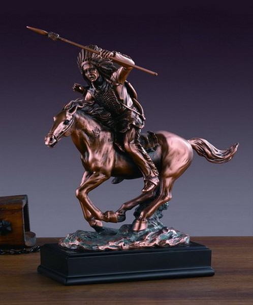 Indian Chief On Horse Sculpture with Spear in Hand Ready for Battle